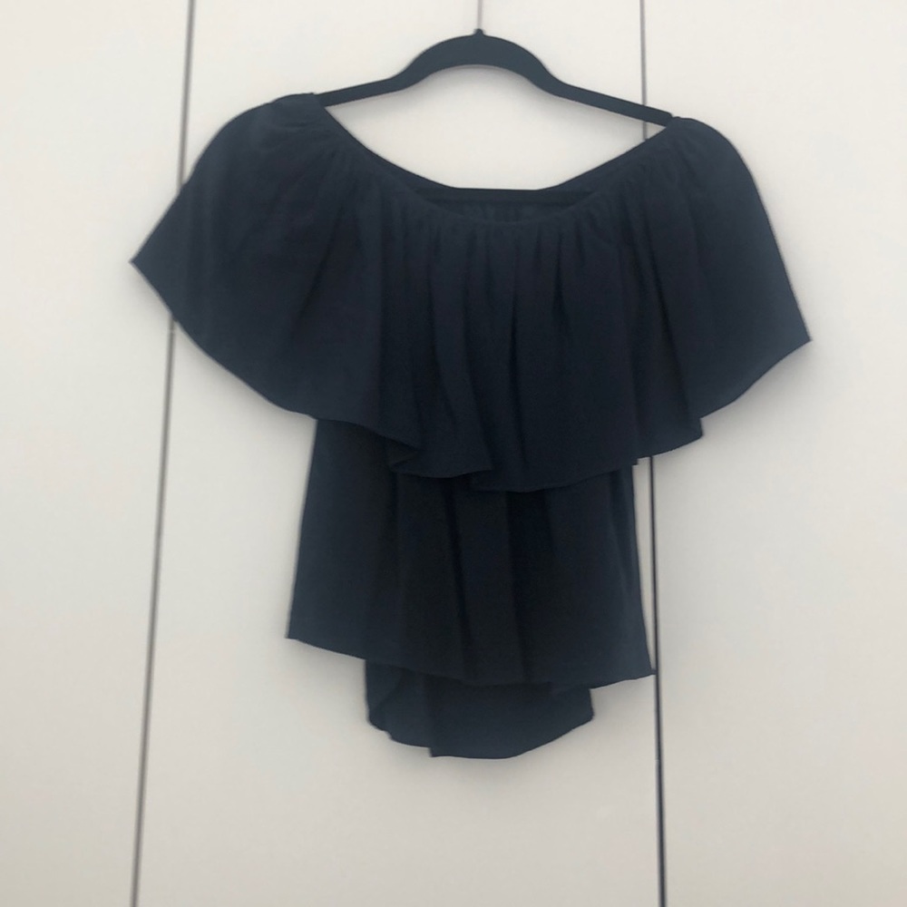 Rebecca Monkoff ruffle navy blouse